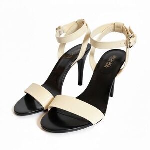 Cream & black patent leather kitten heels